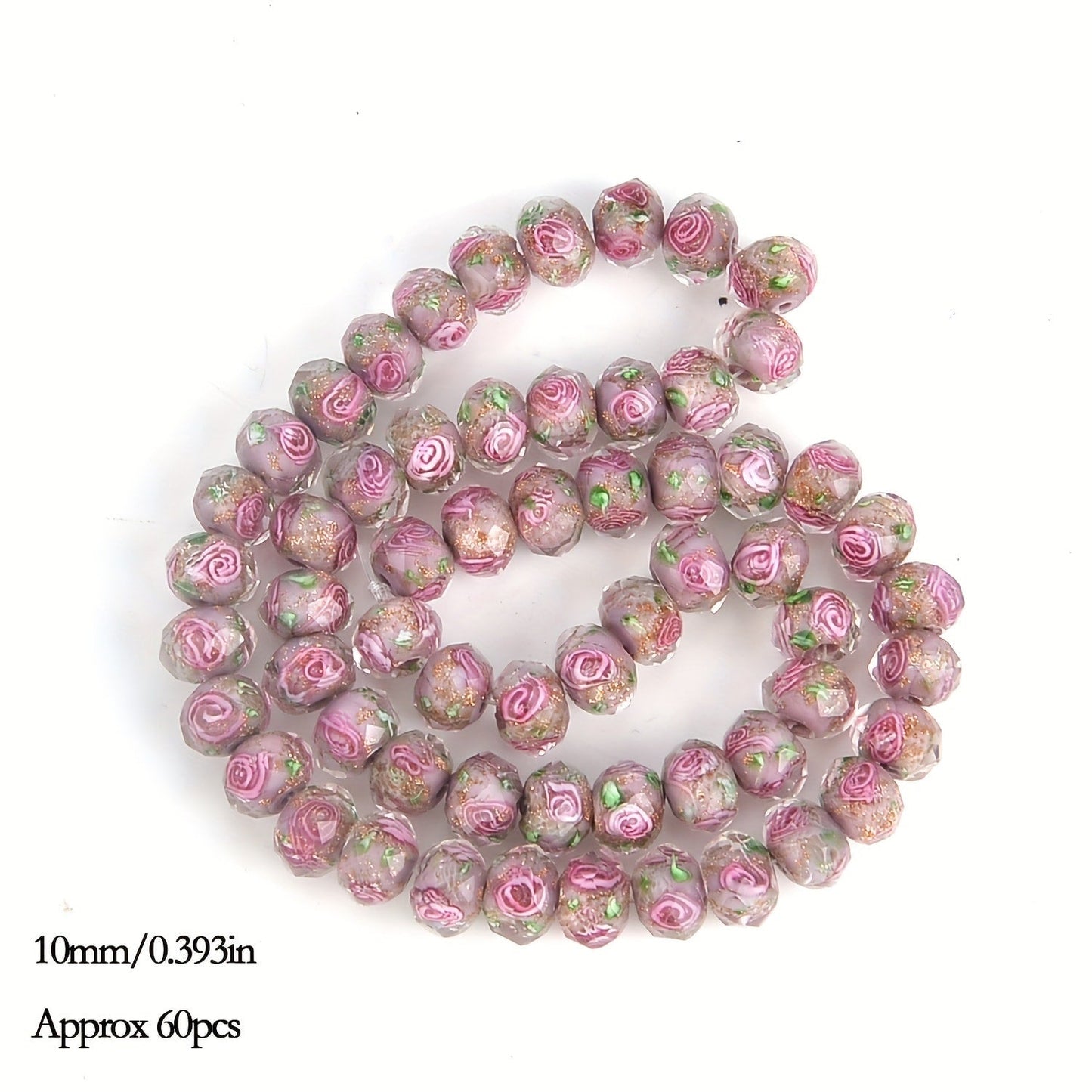 Jewelry Making Beads - Lampwork Glass 60pcs 10mm Handmade Golden Sand Inner Flower Faceted - product detail view 24
