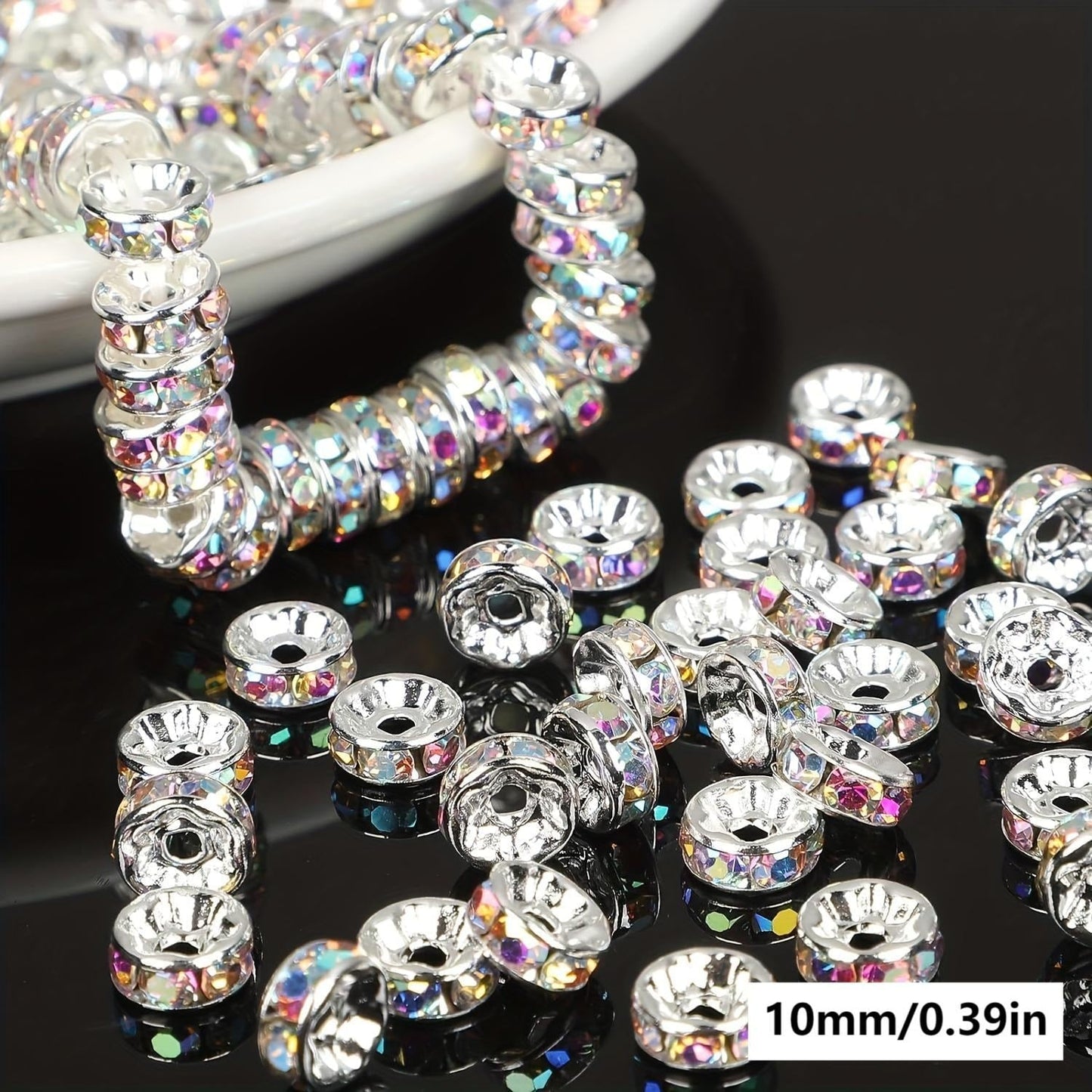 Jewelry Making Beads - Rondelle Spacer 500pcs Mixed Color White AB Iron Round 4mm 6mm 8mm 10mm - product detail view 27