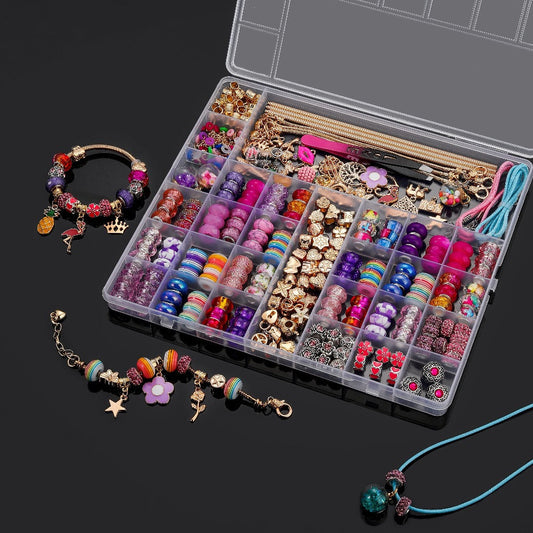 Jewelry Making Kit - Charm Bracelet 305pcs DIY Supplies with Golden & Silver Beads, Colorful - product detail view 2