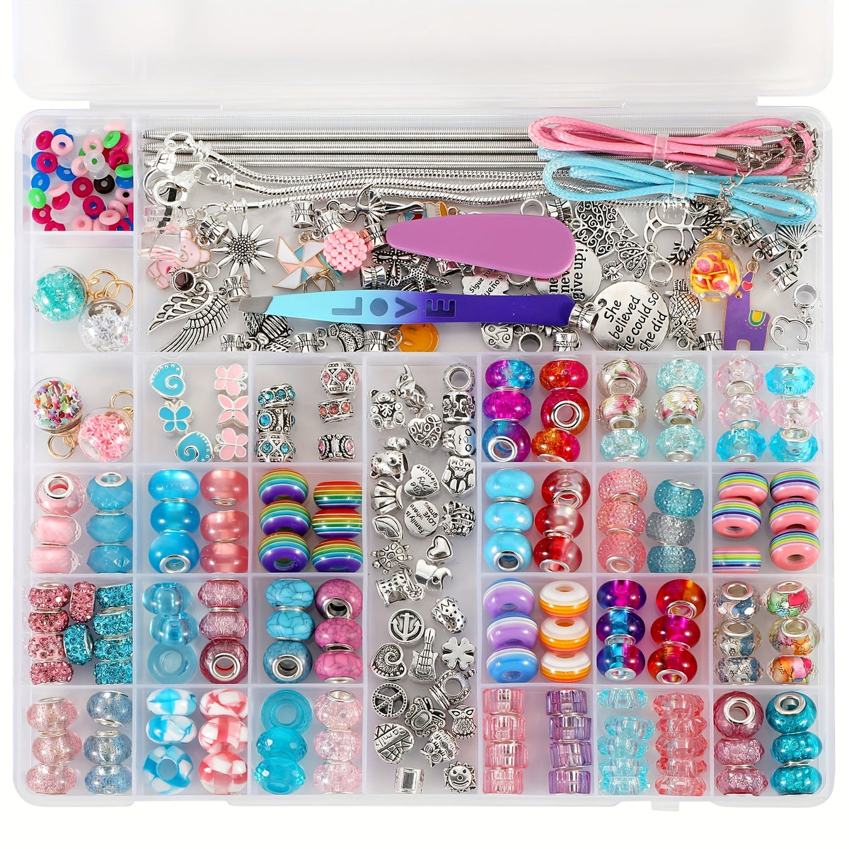 Jewelry Making Kit - Charm Bracelet 305pcs DIY Supplies with Golden & Silver Beads, Colorful - product detail view 10