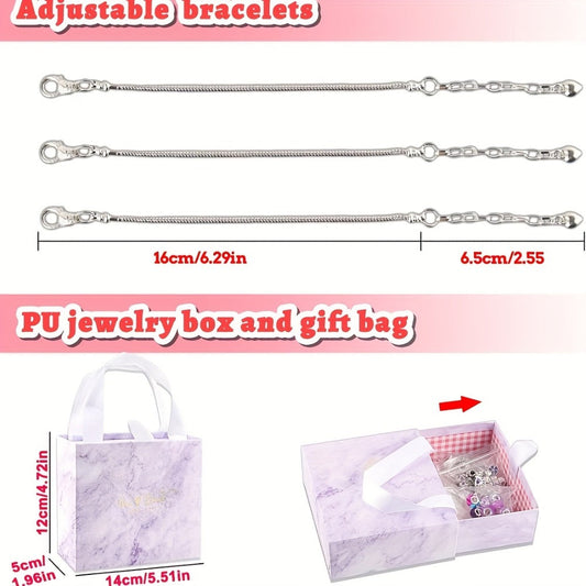 Jewelry Making Kit - Charm Bracelet for Girls 60pcs DIY Set with Pendant Charms, Glass Beads & - product detail view 2