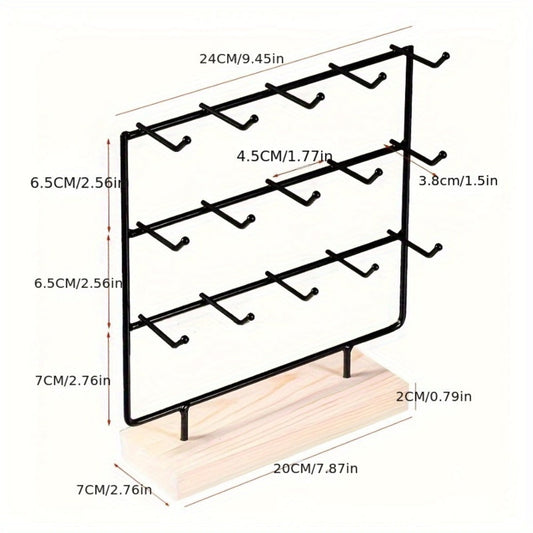 Jewelry Organizer - Earring Display Rack 15 Hook Iron Art Stand, Wall Hanging Earring Holder - product detail view 2