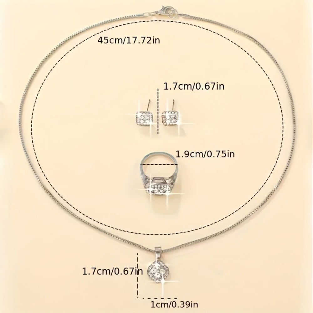 Jewelry Set for Women - Boho S925 Sterling Silver Rhinestone Necklace Earrings Ring 3 Piece - product detail view 5