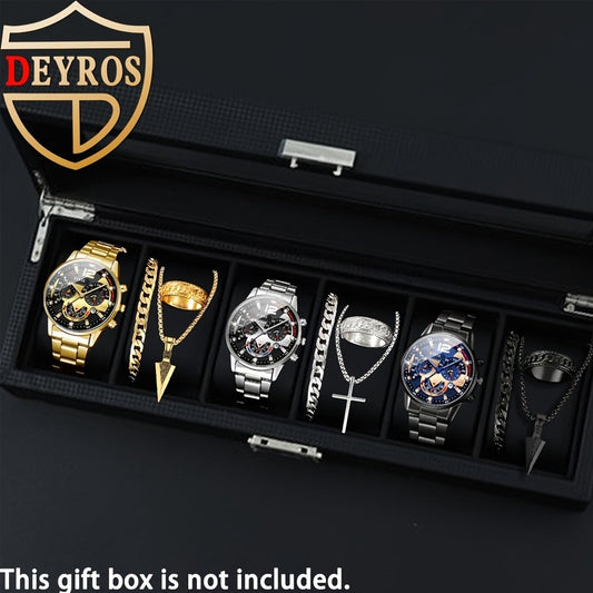 Jewelry Set with Watch - Men's 12pcs & 3 Quartz Watches, 9pcs Hip-Hop Bracelet, Necklace & Ring - product detail view 2