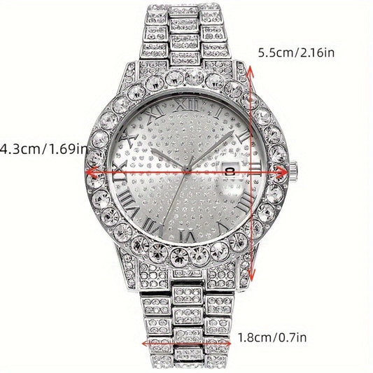 Jewelry Set with Watch - Men's 5pcs Rhinestone Necklace Ring Bracelet Gift Box Fashion Accessories - product detail view 2