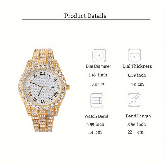 Jewelry Set with Watch - Men's Hip-Hop & Waterfall Chain Sparkling Bracelet & Necklace Combo, 3pcs - product detail view 2