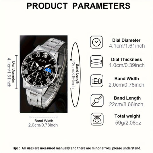 Jewelry Set with Watch - Stainless Steel for Men 3pcs Business Chronograph Quartz Necklace Bracelet - product detail view 2