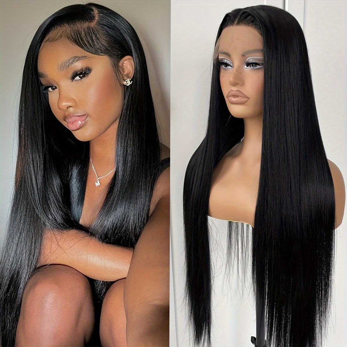 Lace Front Wig - 13x4 HD Straight for Women - 26 Inch Glueless Pre-Plucked Synthetic Hair - product detail view 11