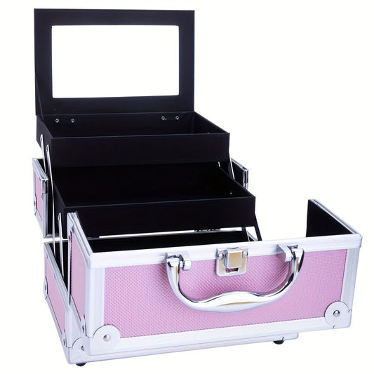 Travel Makeup Bag – Foldable, Aluminum Makeup Train Case Mirror – detail view 3