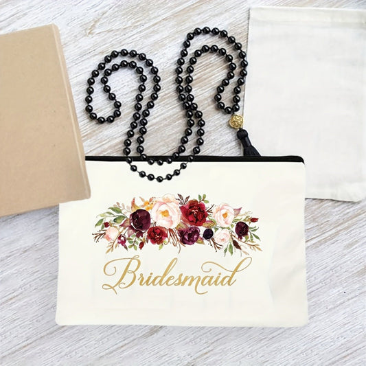 Travel Makeup Bag – Lightweight, Floral Bridesmaid Makeup Zipper Machine – detail view 2