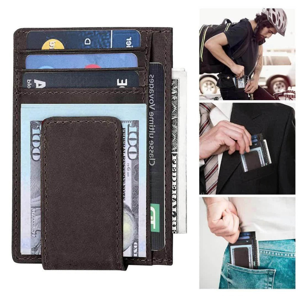 Men's Wallet – RFID Blocking, Crazy Horse Leather Magnetic Money – detail view 6