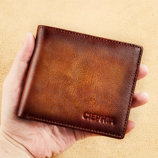 Men's Wallet – RFID Blocking, Retro Bifold Genuine Cowhide Leather – alternate view