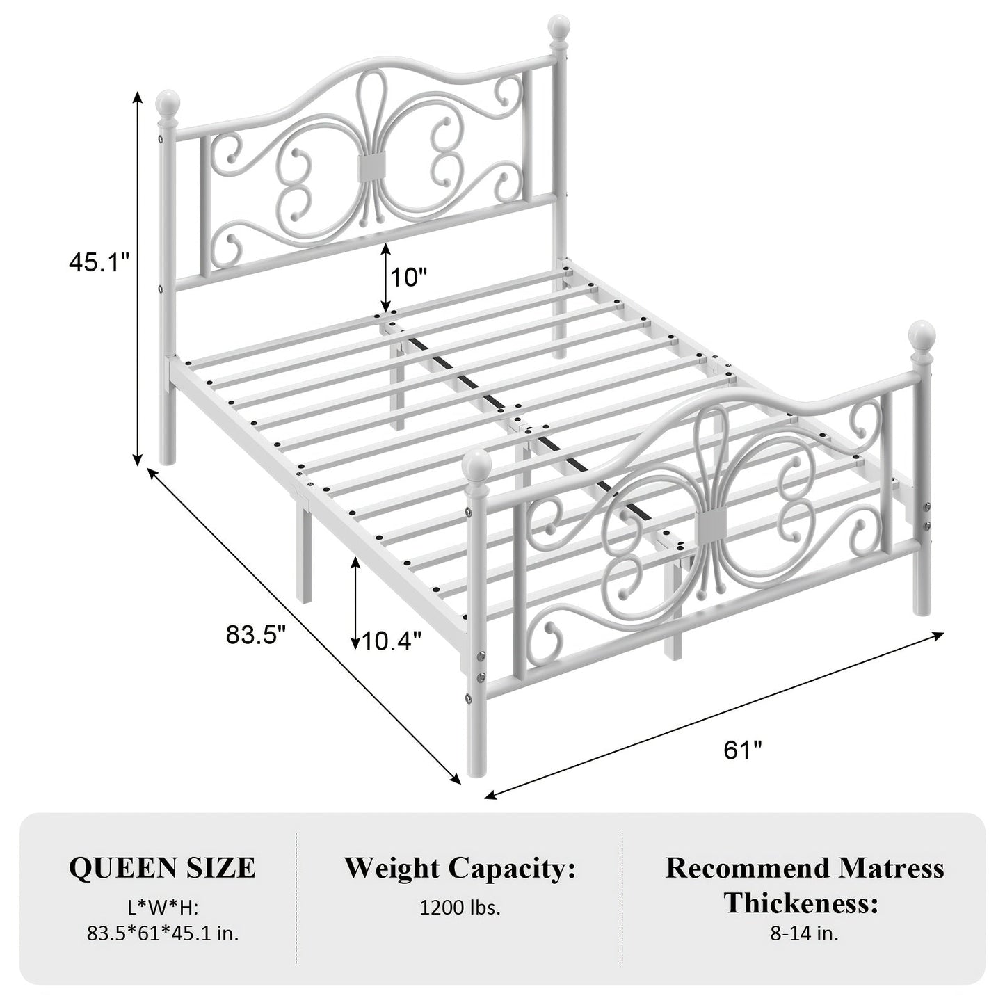 Bed Frame shown in the 【white】, Queen option