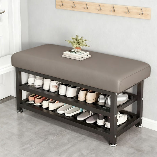 Metal Entryway Bench with Padded Seat for Comfortable Everyday Seating, in Grey detail image