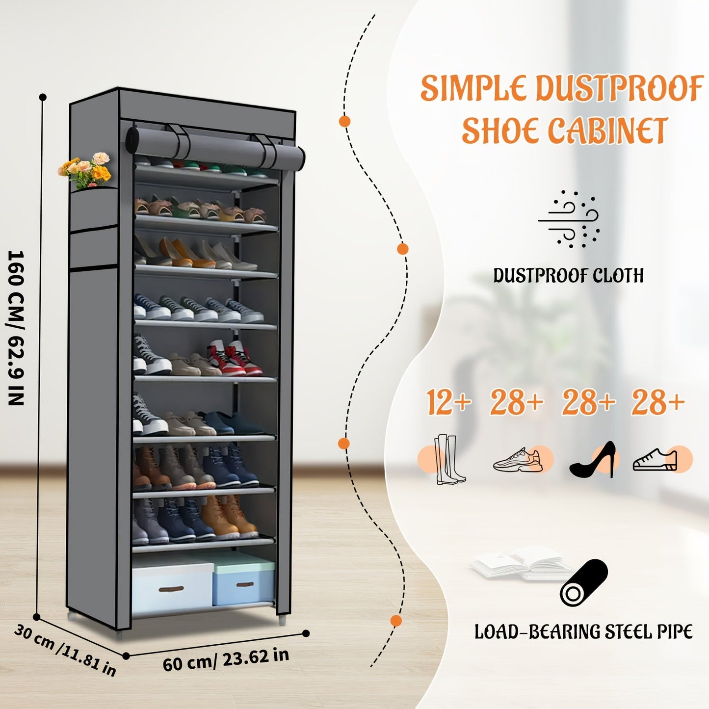 Shoe Cabinet shown in the 10 Layer With Storage Bag option