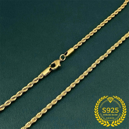 Necklace for Women - Gold Twisted Rope Chain 925 Sterling Silver - 24K Gold Plated Boho Elegant - product detail view 2