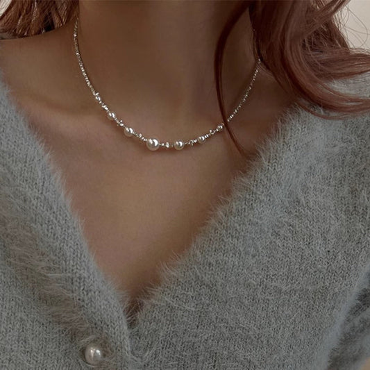 Necklace for Women - S925 Sterling Silver Pearl for Elegant Faux Pearl Clavicle Chain, Retro - product detail view 2