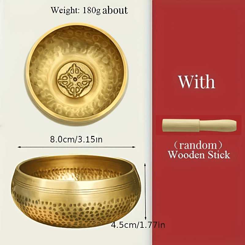 Tibetan Singing Bowl Set shown in the 3.15inch/3.14-inch caliber + peach wood stick (with embedded pattern) option