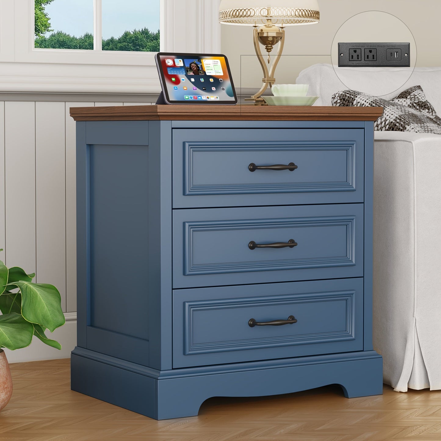Nightstand shown in the 1-Dark Blue option