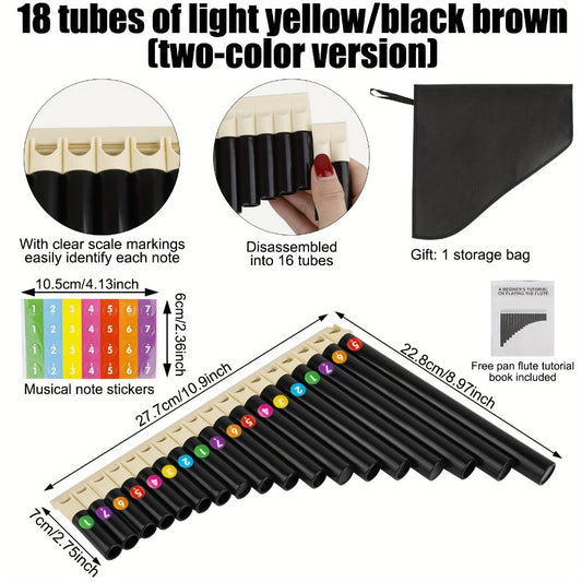 Pan Flute, 1pc, 18-Bar, Black for Lessons and Practice for Home Practice, Rehearsal detail image