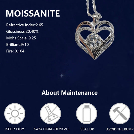 Pendant Necklace - Moissanite 925 Sterling Silver 1 Carat Heart Shaped for Women Diamond - product detail view 2