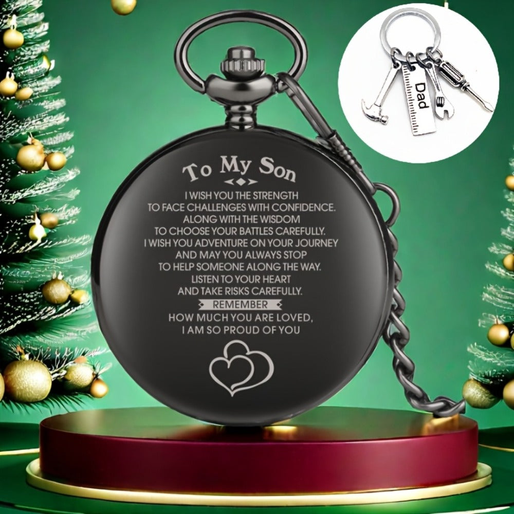 Pocket Watch - Gift Set for Son Quartz Analog with Dad Tool Keychain & Encouraging - product detail view 9