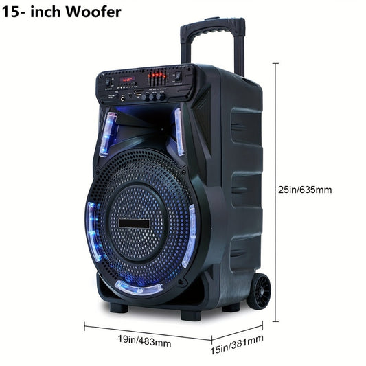 Portable PA Speaker, 15-inch Woofer, Sound Activated, Remote Control, Wireless for Parties detail image