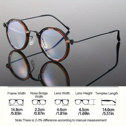 Reading Glasses - Retro Round Metal Frame HD Anti-Glare Lenses with Case, Unisex Vintage - product detail view 2