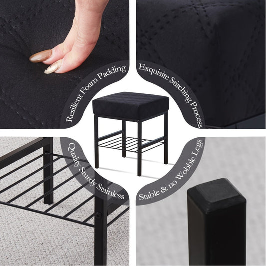 Rectangular Velvet Vanity Stool with Footrest and Multiple Color Options for Entryway detail image