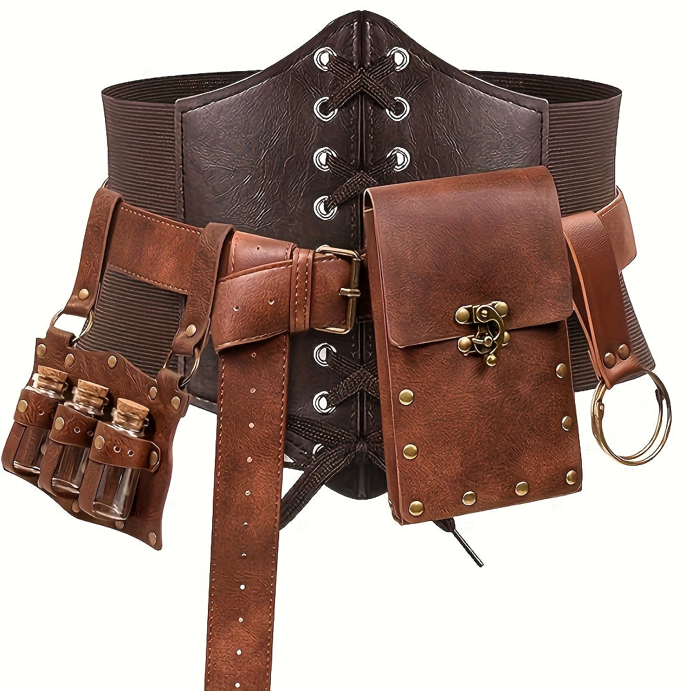 Renaissance Costume Sets - Accessories Set 5 Pcs Adults PU Leather Belt, Corset, Sword Sheath, Potion - product detail view 8