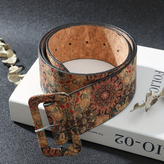 Women's Belt - Floral Boho Buckle Retro Western Flower Design Waist for Jeans Dress - product detail view 2