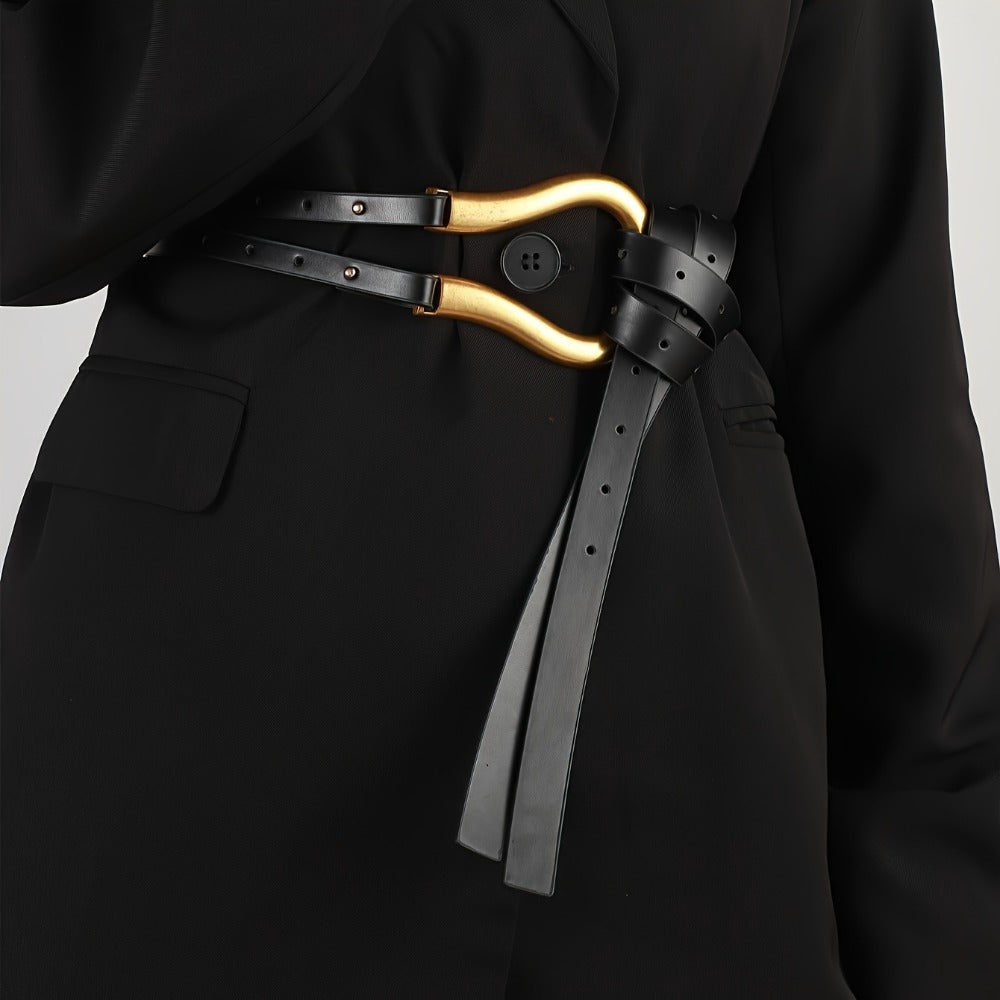 Women's Belt - Horseshoe Buckle for - Vintage Casual Black Waist , Adjustable One Size - product detail view 10