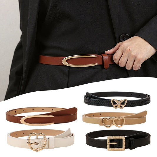Women's Belt - PU Leather for 5 Pack Vintage Buckle Multicolor Solid Color Skinny Set - product detail view 2