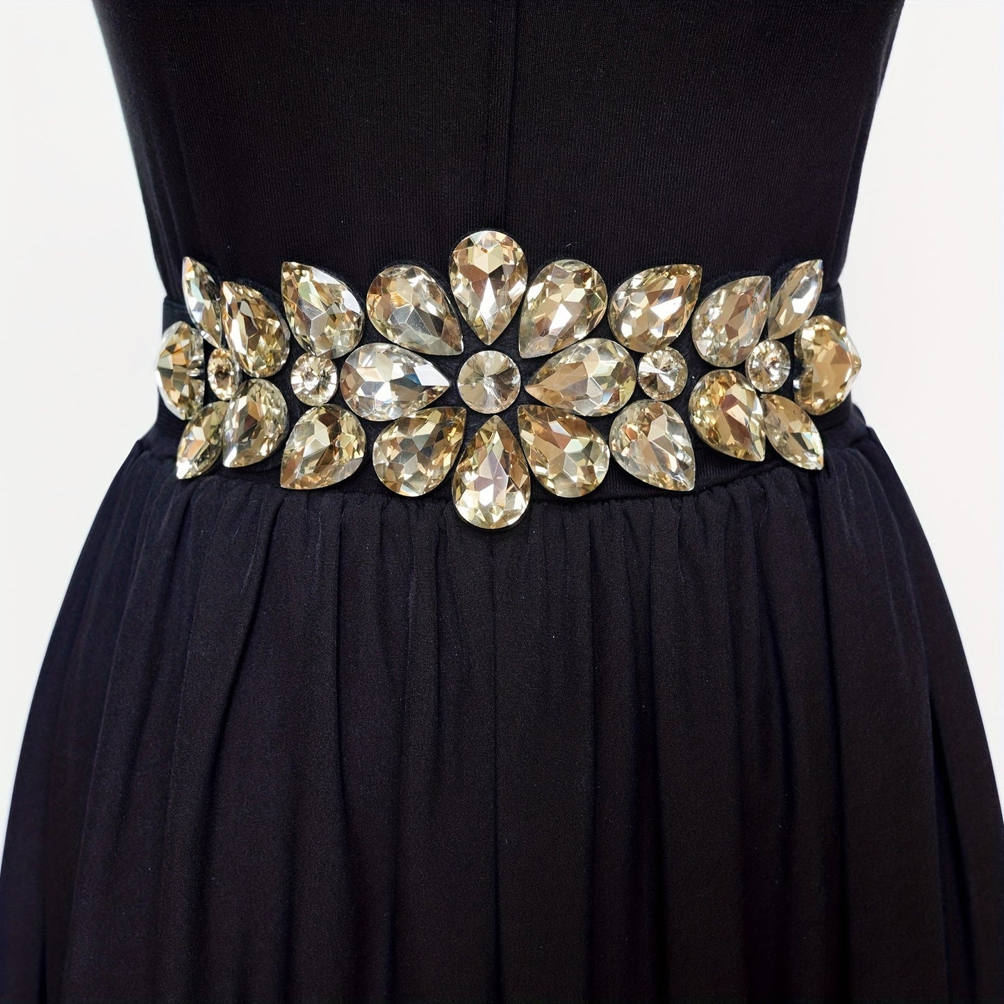Women's Belt - Rhinestone Beaded Stretch for Shiny Big Glass Gem Exaggerated Glamour - product detail view 19