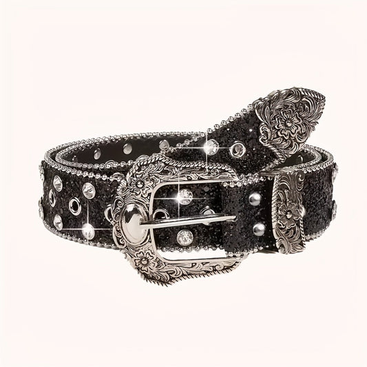 Women's Belt - Rhinestone Chain for | Sparkly Sequin Waist with Rivet Decorations & - product detail view 2