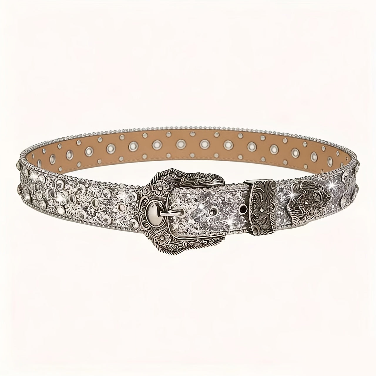 Women's Belt - Rhinestone Chain for | Sparkly Sequin Waist with Rivet Decorations & - product detail view 12