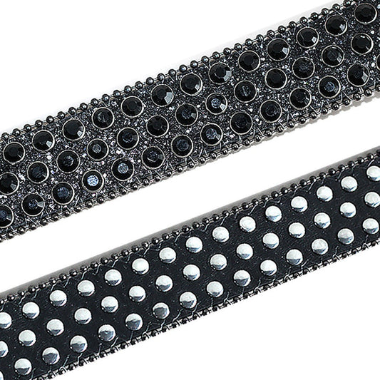 Women's Belt - Rhinestone Crystal Studded Punk Hip Hop Gothic Adjustable Waist for Jeans - product detail view 2