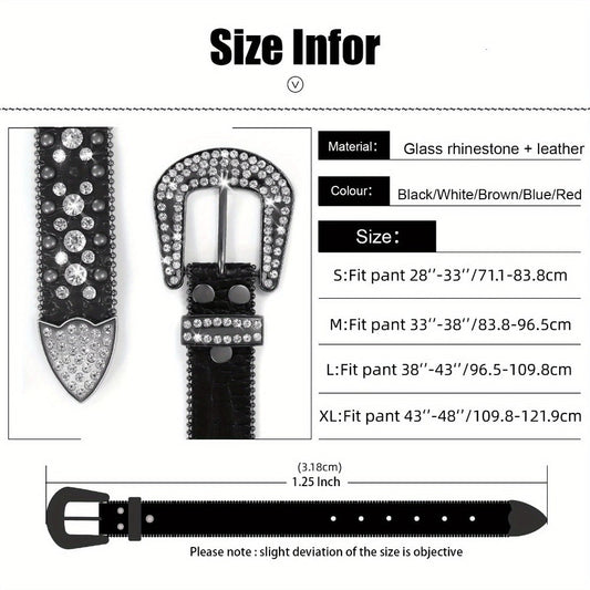 Men's Belt - Rhinestone for Western Cowboy Faux Crocodile Leather Strap Rivet Detail - product detail view 2