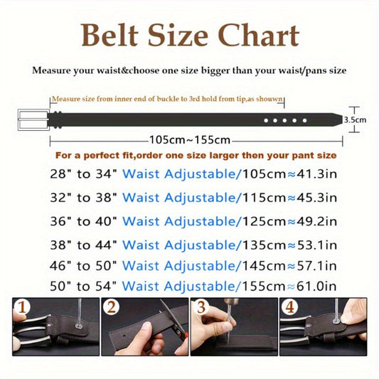 Men's Belt - 's Leather 2-Pack Pin Buckle Casual Retro Genuine Style Jeans Set - product detail view 2