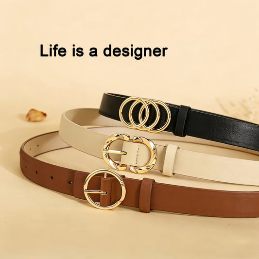 Women's Belt - 's Set 3 Pack Metal Ring Buckle Solid Color Versatile Waist for Jeans - product detail view 2