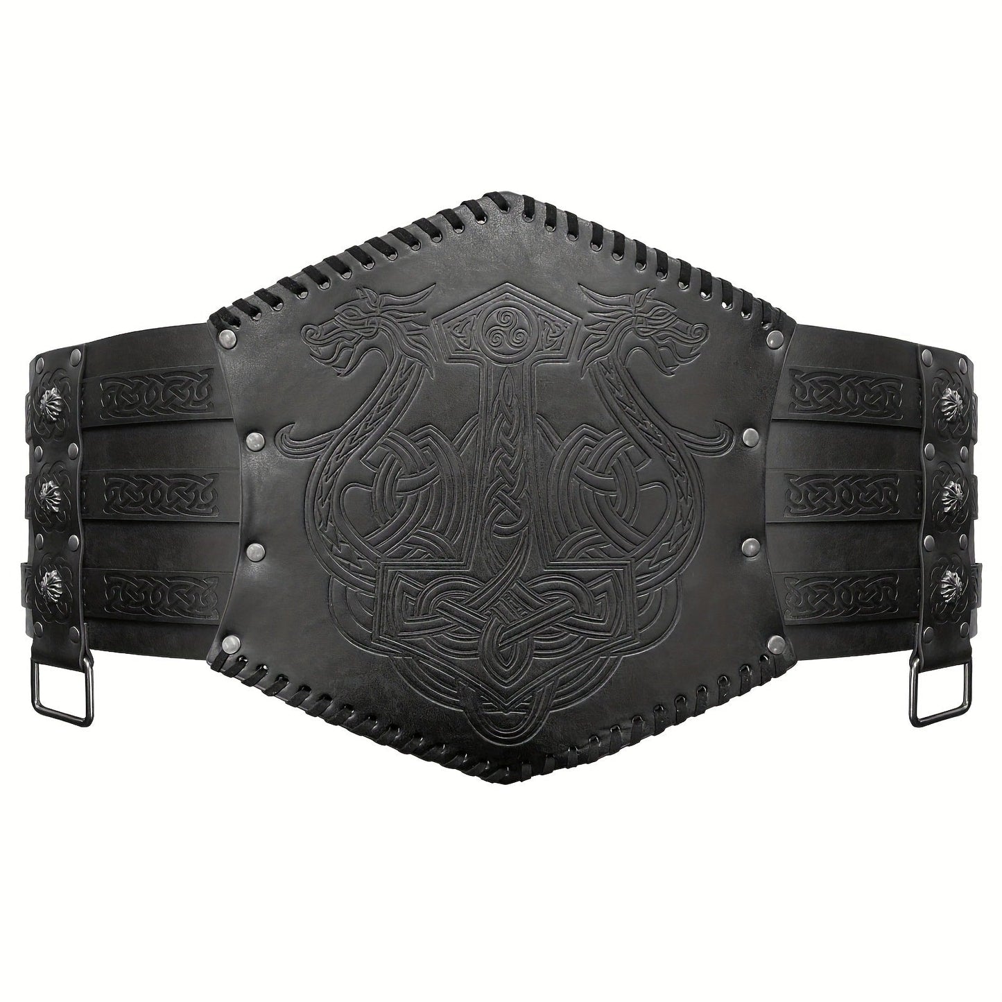 Men's Belt - Viking for Wide PU Leather, Scandinavian Dragon & Wolf Alloy Buckle - product detail view 17
