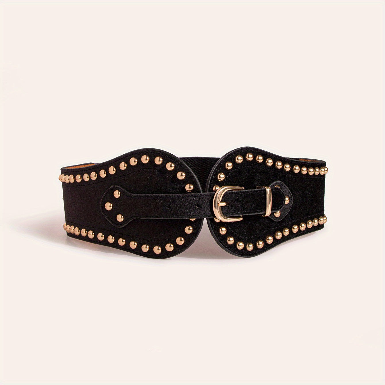 Women's Belt - Wide Elastic for Vintage - Stretchy Wide Waist with Wine Rivet & Stainless - product detail view 13