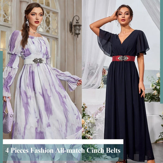 Women's Belt - Wide Elastic Waist 4 Pack Vintage Elastic Tie Waistband Corset Set Boho - product detail view 2