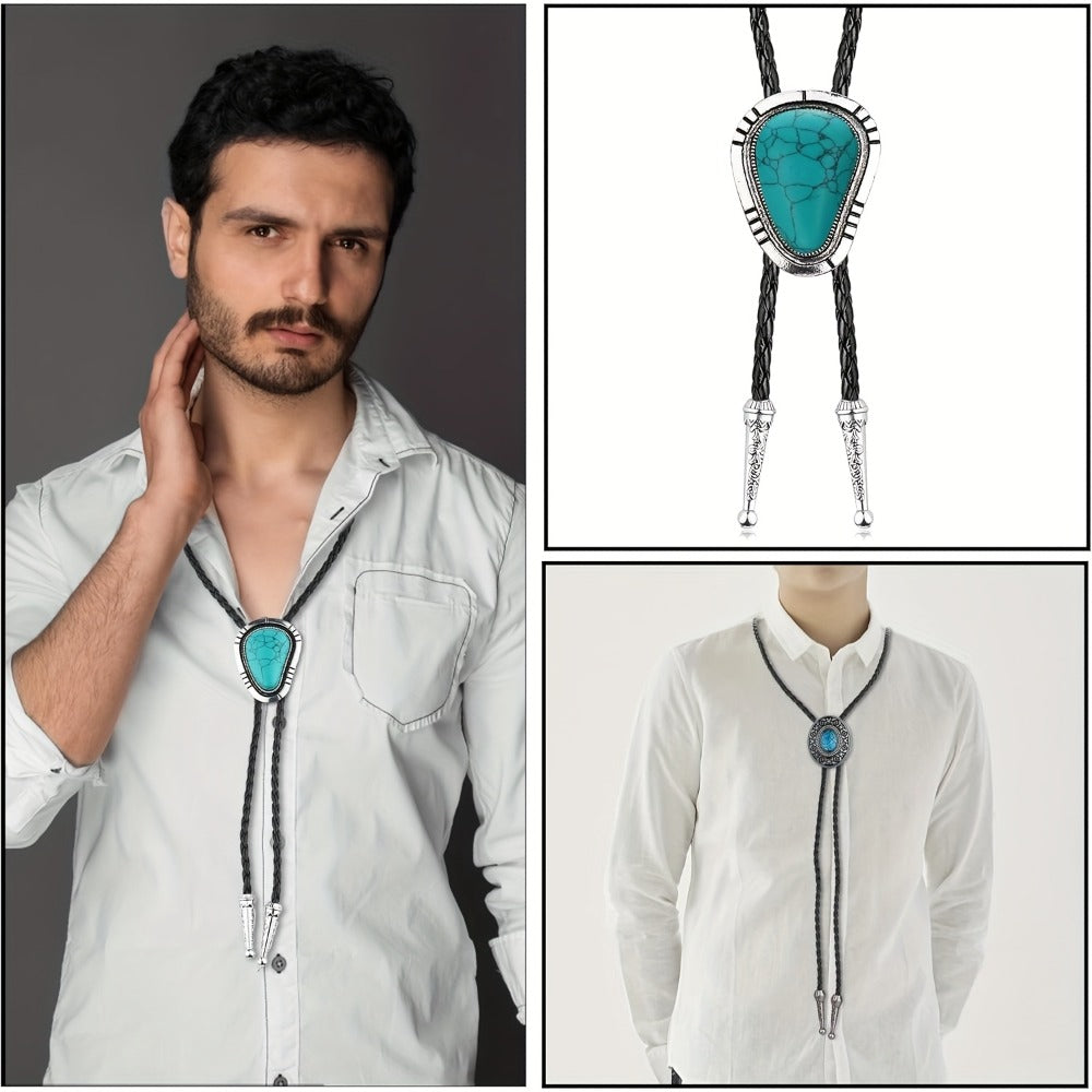 Men's Necktie - Bolo Tie Set 5 Styles for Women Hand-Braided Leather Western Cowboy - product detail view 12