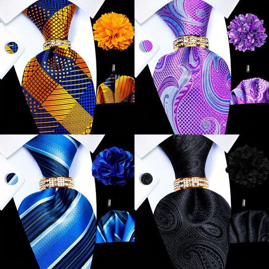 Men's Necktie - 's Wedding Set 5pcs - Matching Tie Pocket Square Cufflinks Tie Ring & - product detail view 2
