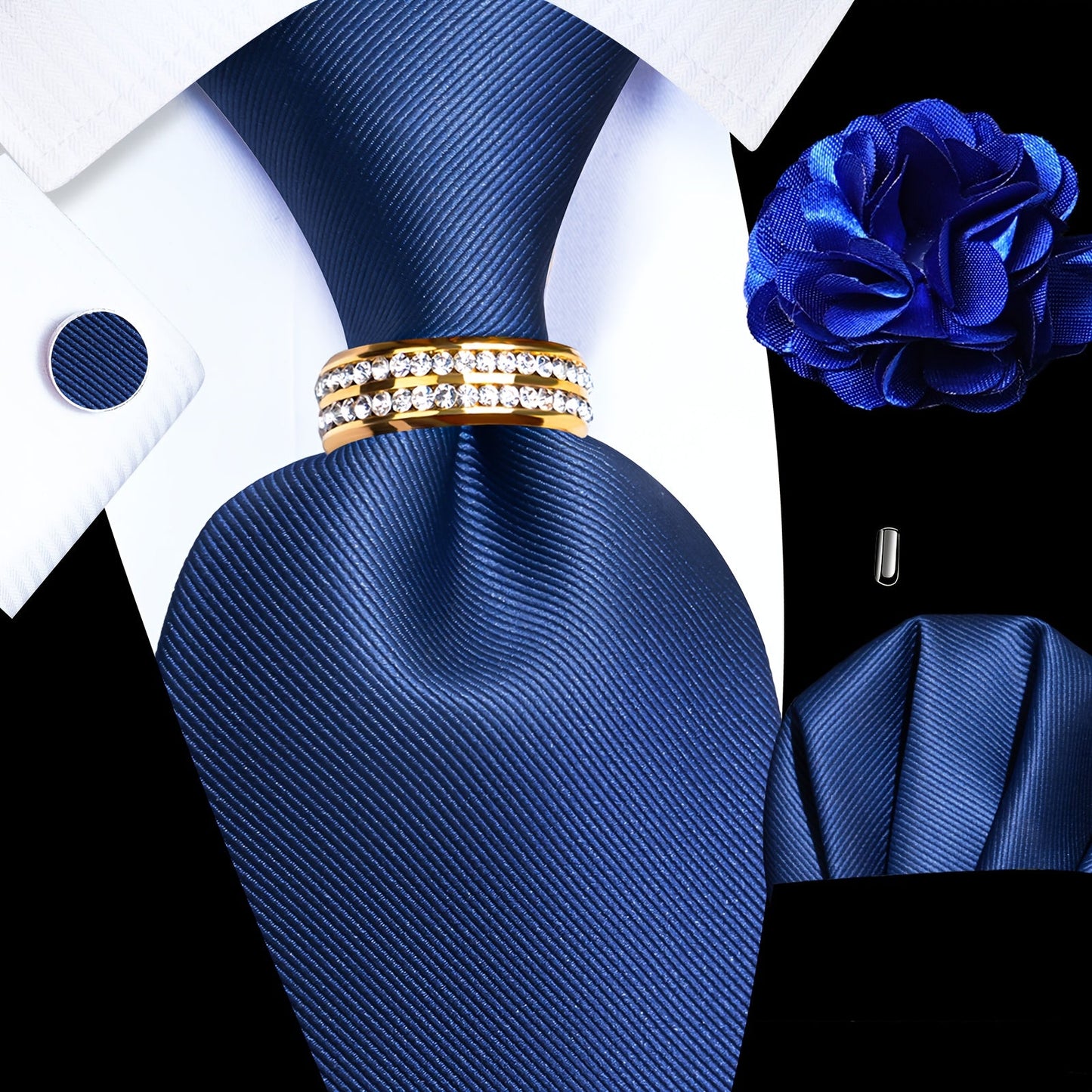 Men's Necktie - Silk Tie Set for 5 Piece 2400 Thread Count Pocket Square Cufflinks Lapel - product detail view 29
