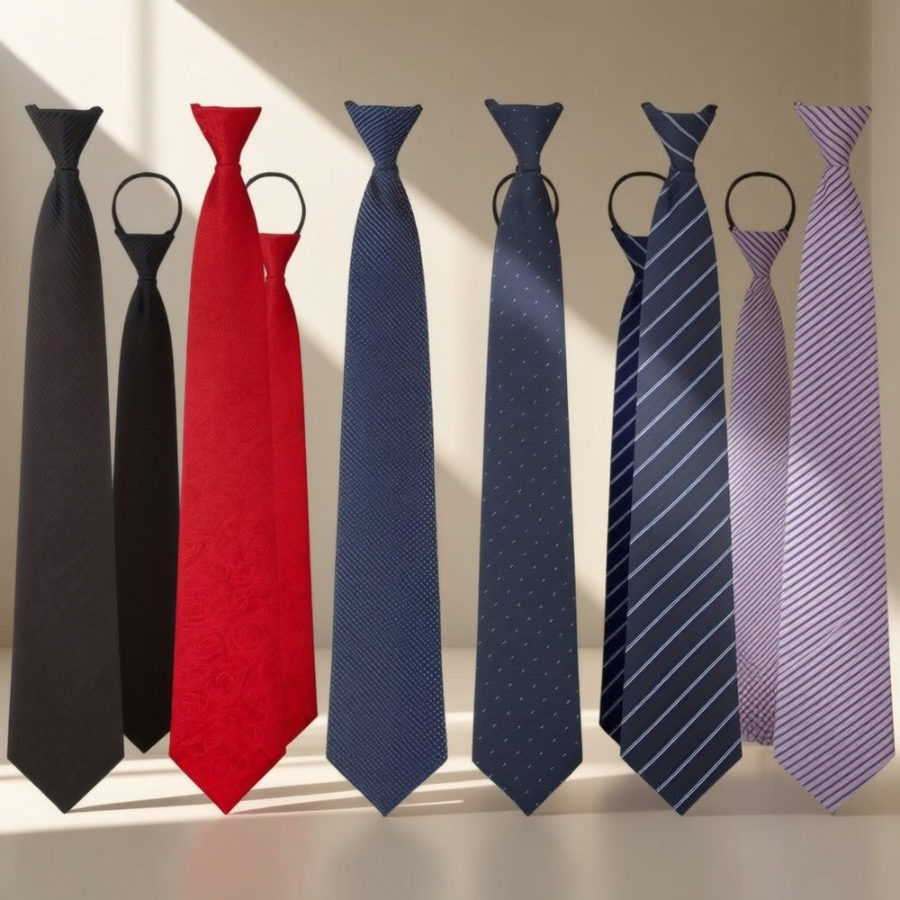 Men's Necktie - Zipper Tie Set 6 Pack Adjustable Pre-Tied for Women Kids - School Uniform - product detail view 7