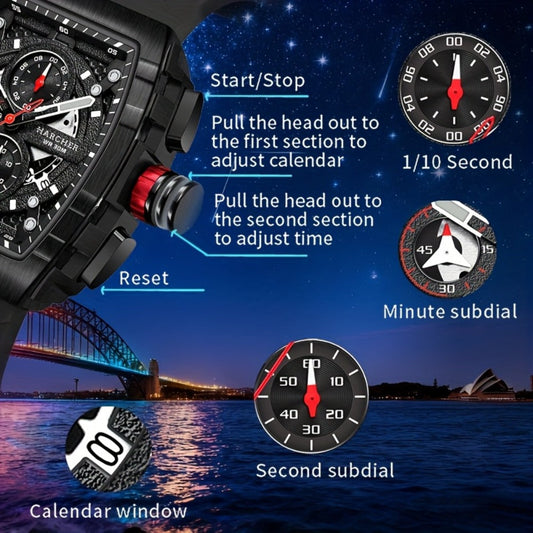Men's Quartz Watch - Chronograph for Luxury Tonneau Sport Wristwatch Luminous Waterproof Racing - product detail view 2