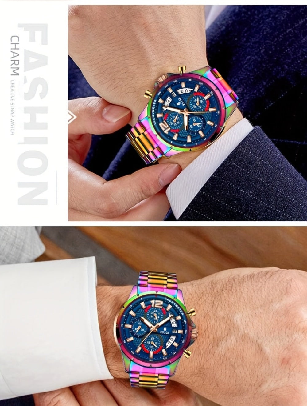 Women's Quartz Watch - Colorful 's with Date Display & Night Light Stainless Steel Band, Trendy - product detail view 16