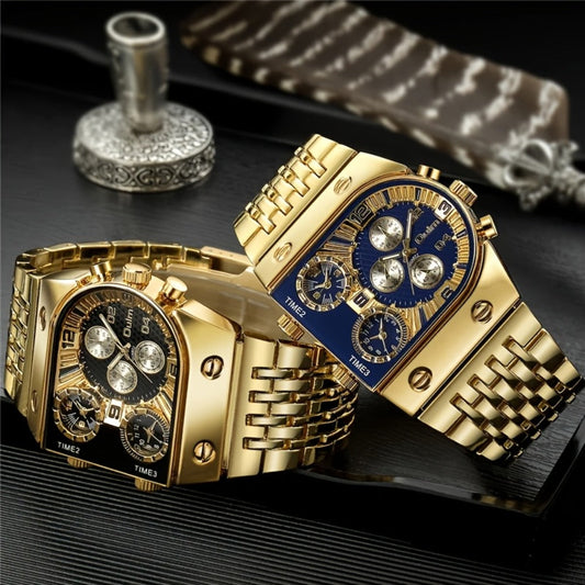 Men's Quartz Watch - Gold for Luxury Chronograph Roman Numeral Dial Date Multi-Timezone Alloy - product detail view 2